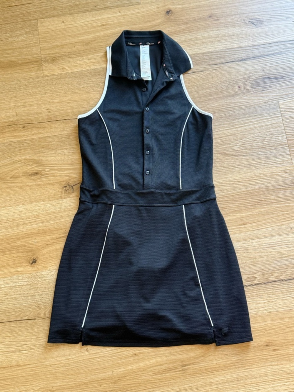 Fabletics Black Sleeveless Polo Mini Dress with White Piping- Medium - Picture 4 of 8